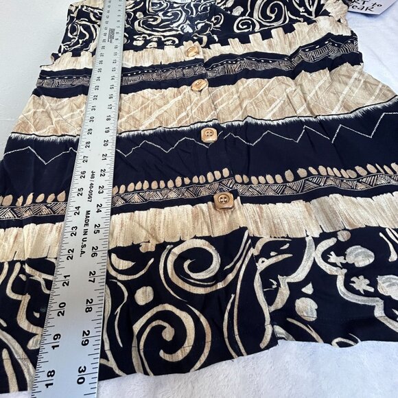 Vintage Brownstone Studio Womens Button-Front Tunic Top Black Abstract Print - Picture 6 of 7